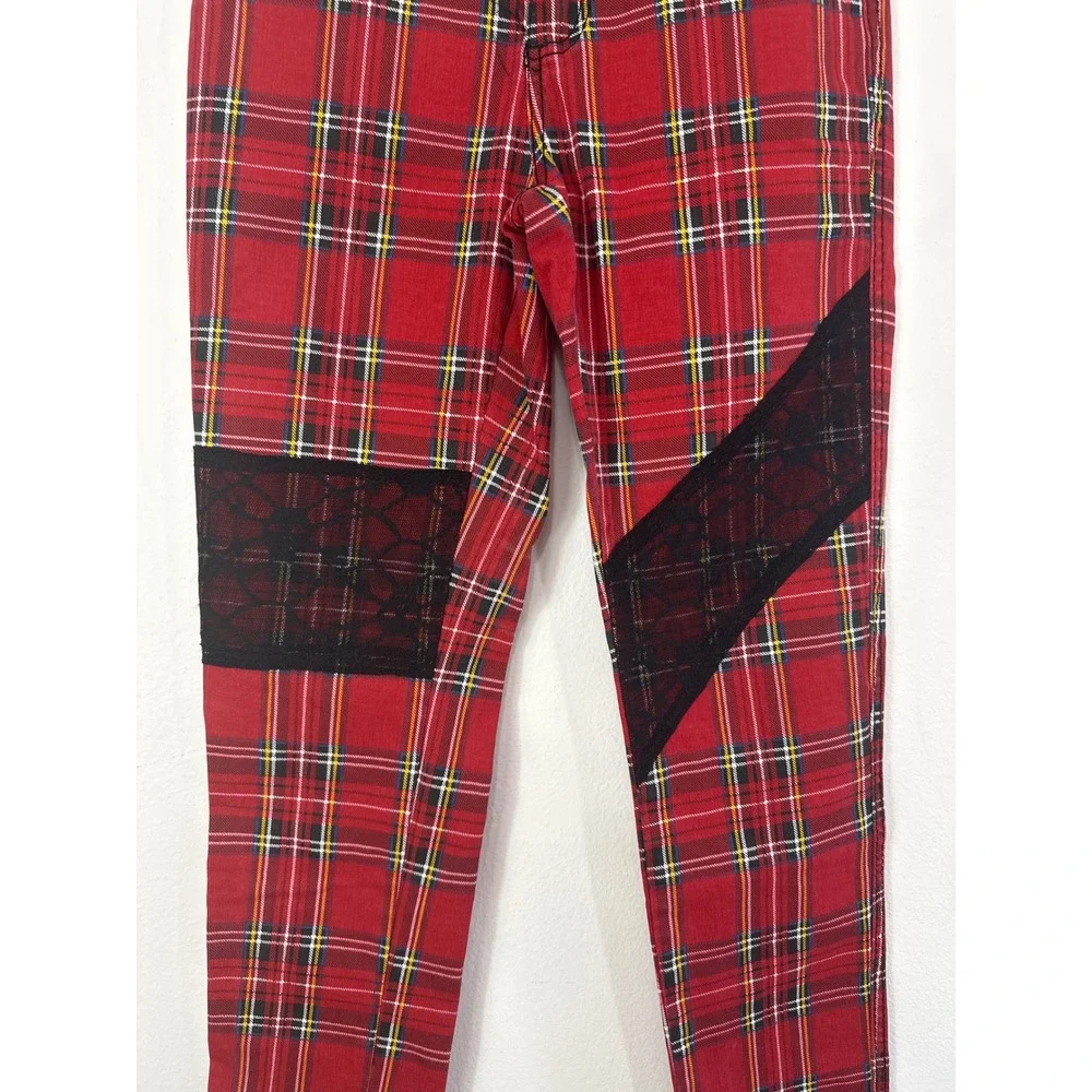 Royal Bones Plaid Pants Juniors Size 3 Red Black Grunge Goth Lace Y2K 90s Skater